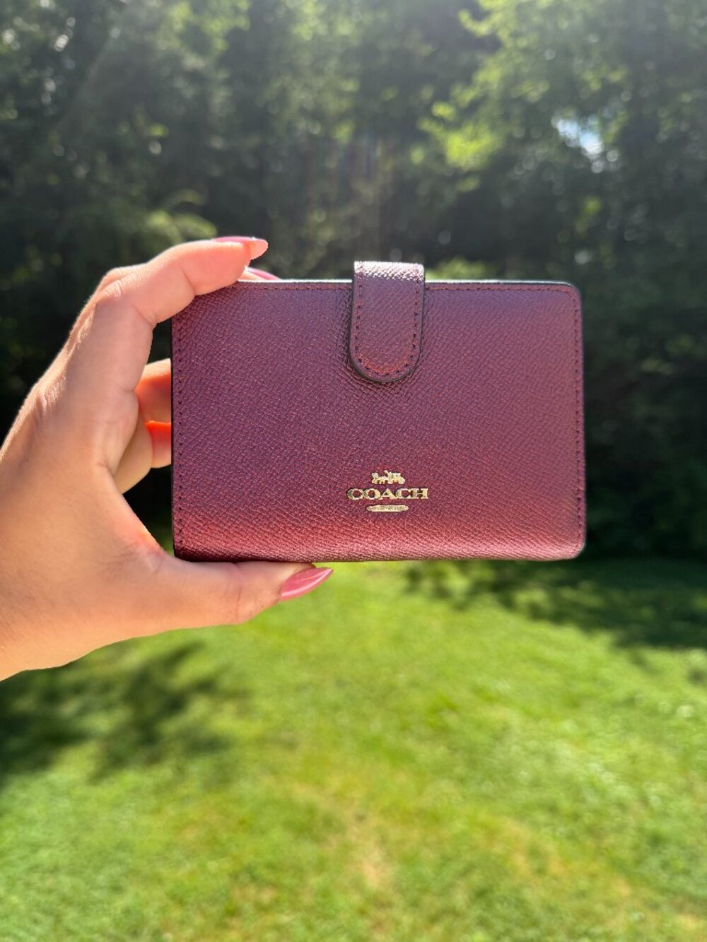 Coach Metallic Plum Crossgrain Leather Medium Wallet Zip Coin Purse
